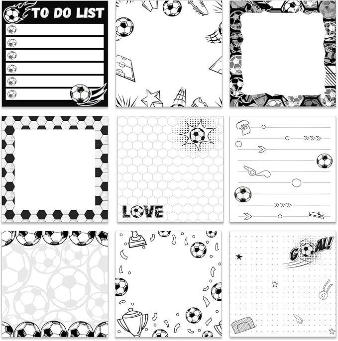 Thenshop 9 Pads Sport Sticky Notes Ball Self Stick Notepads 3x3 Inches Notes Cute Adhesive Memo Pad Gifts for Office Sports Birthday Party Favors(Soccer)