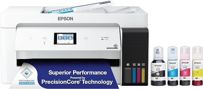 Epson EcoTank ET-15000 Wireless Color All-in-One Supertank Printer with Scanner, Copier, Fax, Ethernet and Printing up to 13 x 19 Inches, White