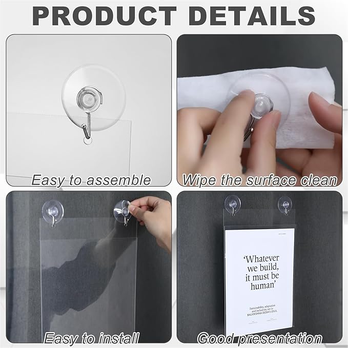 Suzile 12 Pcs Acrylic Window Sign Holder Hanging Acrylic Sign Holder 8.5 x 11 Inch Office Door Signs with Suction Cup Hooks Suction Cup Hangers for Office School Home Store Restaurant