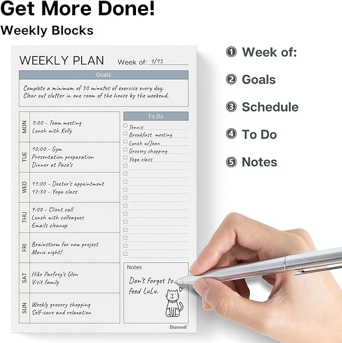 Dunwell Weekly Planner Pads 5.5x8.5, 2-Pack, Each with 54 Tear-Off Pages, Small To Do List Planner, Weekly Schedule Planner Pad, Undated Weekly Planning Desk Pad with To Do List, Goals, Notes
