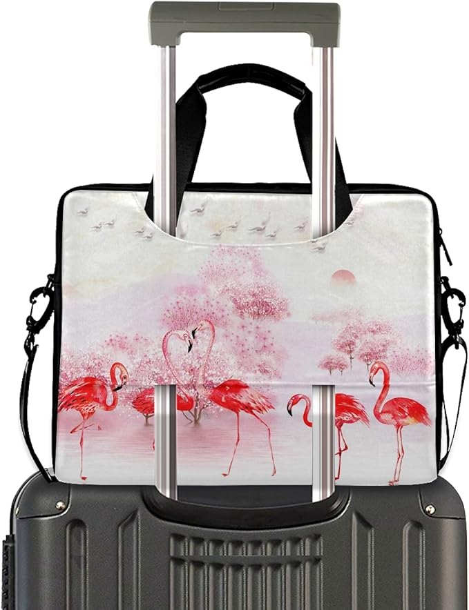 Pink Flamingo Landscape Laptop Messenger Bag Case Sleeve Briefcase for Men Women
