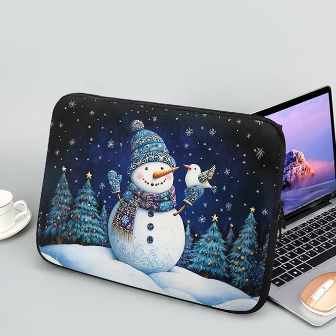 Cute Snowman Computer Sleeve for Women 12 inch Laptop Sleeve Christmas Lap Top Case with Multiple Uses Tablet Bag Teen Girls Laptop Carrying Case Briefcase