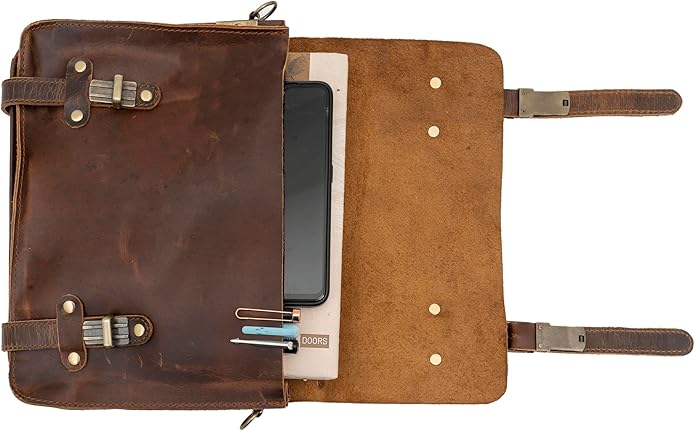 Rustic Vintage Buffalo Leather Laptop Messenger Briefcase Satchel Bag for Men 11 Inch, Brown