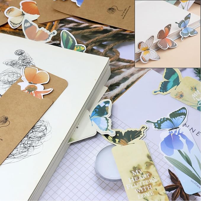 Honbay 28PCS Cute Butterfly Bookmark Paper Butterfly Book Page Markers for Students Reading Present Office Stationery or Classroom Gifts (14 Styles)
