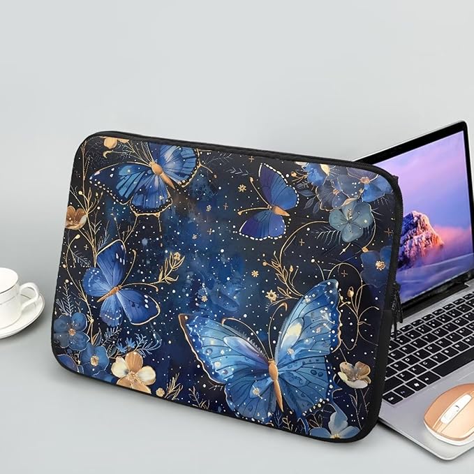 Butterfly Flower Laptop Sleeve for Women 13 inch Laptop Protector with Multiple Uses Computer Carrying Case Portable Tablet Bag Lap Top Case Men Laptop Protector Galaxy Blue