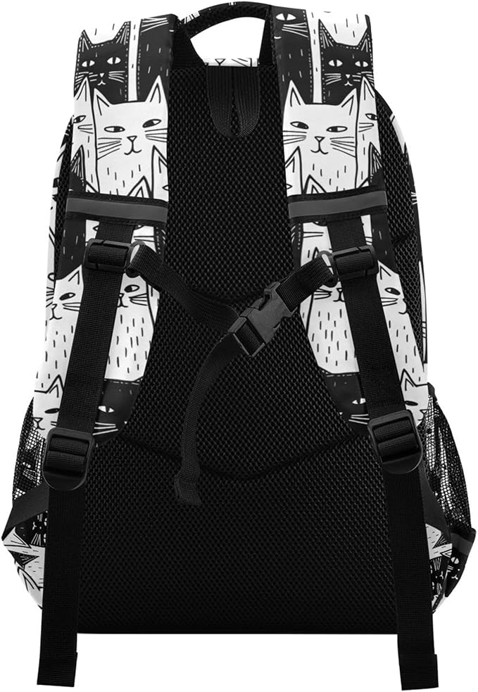 MNSRUU Laptop Backpack with Chest Strap, Black Cat School Backpack, Travel Hiking Backpack for Boys Girls Teen Adult, Rucksack, Knapsack