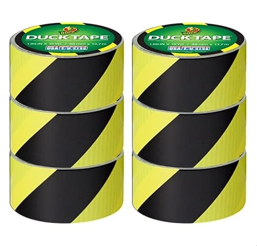 Duck Brand Duck Printed Duct Tape, 6-Roll, Black/Yellow Stripes (283972_C)