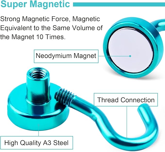 DIYMAG Magnetic Hooks, 30Lbs Strong Heavy Duty Cruise Magnet S-Hooks for Classroom, Fridge, Hanging, Cabins, Grill, Kitchen, Garage, Workplace and Office etc, (10 Pack-Green)