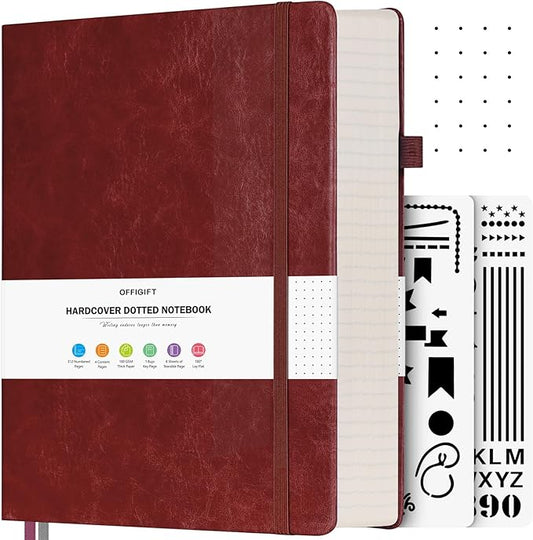Bullet Dotted Journal, Large A4 Hardcover Leather Journal, 312 Numbered Pages Thick Journal, 100gsm No Bleed Paper Dot Grid Notebook for Women Men, 8.5'' × 11'', Burgundy