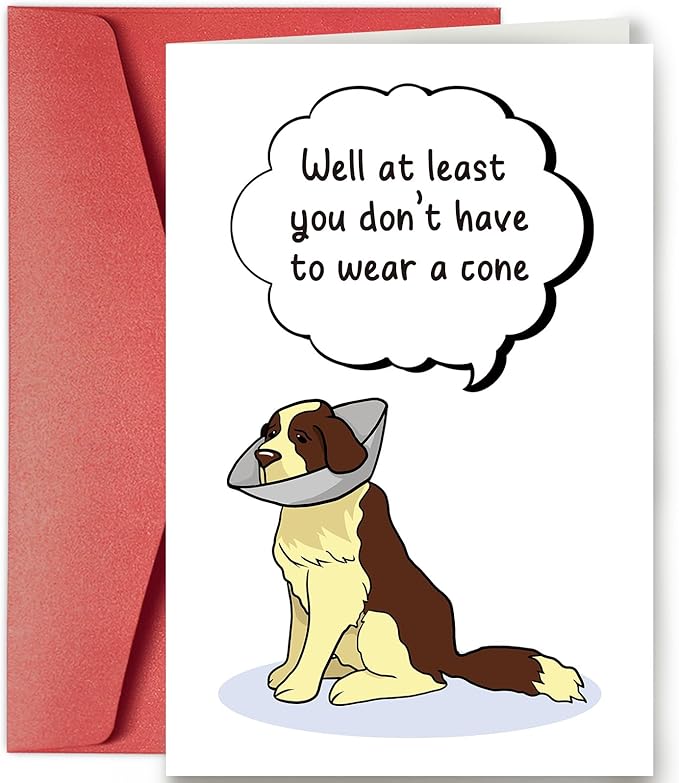 Funny Get Well Card Gift, Get Well Soon Card, Humorous Surgery Recovery Gifts for Women Men, At Least You Don't Have to Wear A Cone