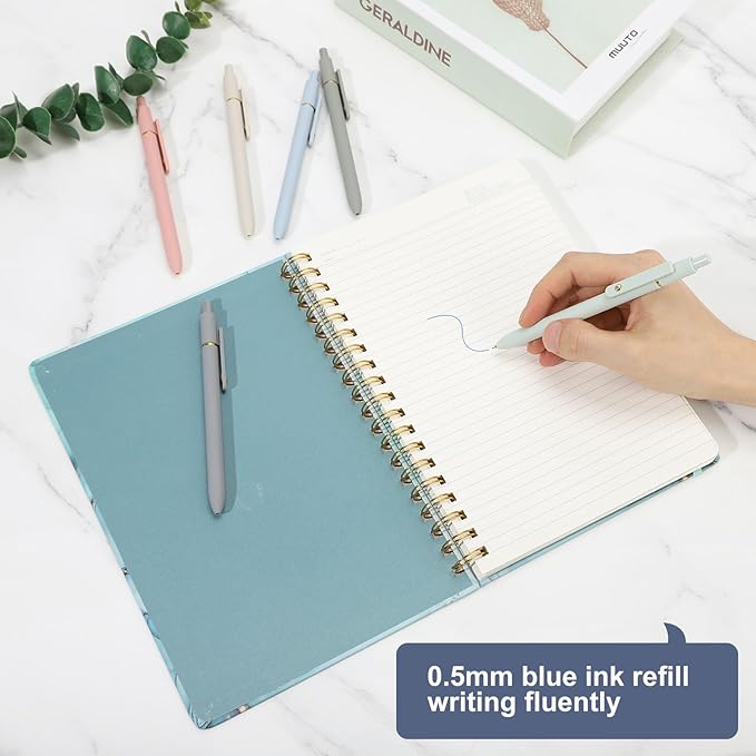 Ddaowanx Gel Pens, 0.5mm Fine Point Quick Dry Blue Ink Pens Retractable, Cute Colorful Barrel Smooth Writing Pen, Aesthetics Gifts for Women Men (6 Pcs-Blue Ink)