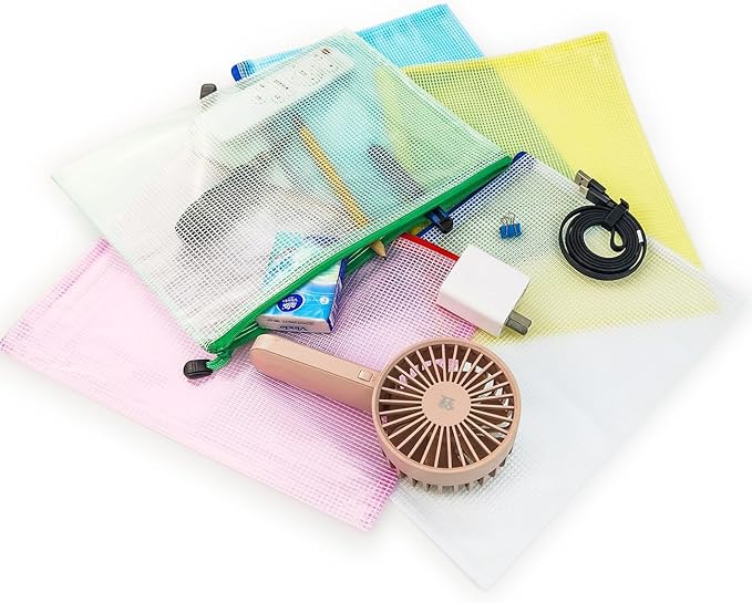 AUSTARK 20 Pcs Zipper File Bags, Plastic Mesh Pouch, Board Game Storage Bag, Waterproof Bags for Office School (B5 Size 11.4''x8.2'', Multicolored)