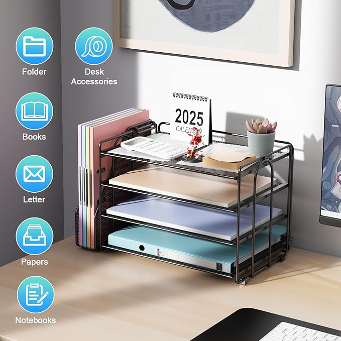 gianotter 4-Tier Paper Organizer with Magazine Holder, Desk Organizers and Accessories, Desk Accessories & Workspace Organizers, File Organizer for Office Supplies Storag (Black)
