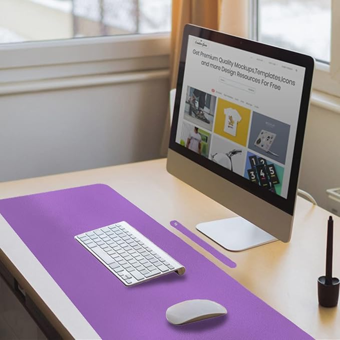 Boutilon Leather Desk Pad 35"x 17" Non-Slip Mouse Pad,Office Desk Mat,Waterprooft PU Leather Desk Blotter,Desk Pad Protector,Desk Writing Pad for Home Office Decor (L-Purple,35"x 17")