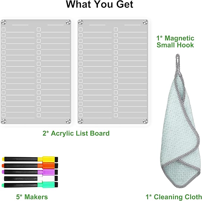 Acrylic Magnetic Dry Erase Board for Fridge, 12"X8" Clear Magnetic to Do List White Board, Acrylic Dry Erase to Do List for Refrigerator, Magnet Whiteboard 5 Markers 2 Pcs