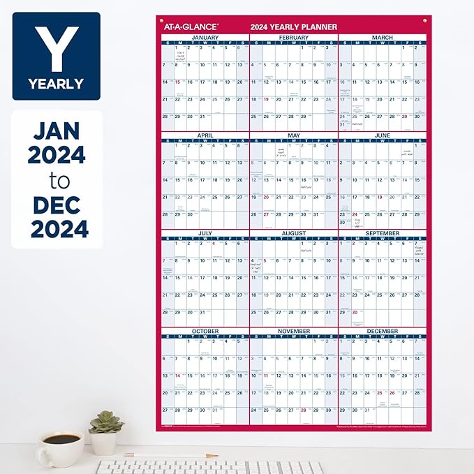 AT-A-GLANCE 2024 Wall Calendar, Monthly Planner, 24" x 36", Extra Large, Paper, Reversible, Vertical/Horizontal (PM2122824)