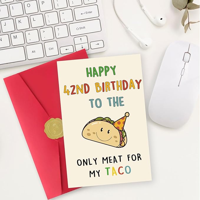 Funny 42nd Birthday Card Gifts for Men, Happy 42nd Birthday Decorations for Husband Him, Taco Gifts for 42 Years Old Bday Man, Cool 42 Mens Bday Ideas