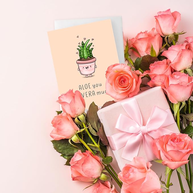 ALY LOU Anniversary Card for Her Him/Girlfriend Wife/Husband Boyfriend, Friendship Thank You Birthday Kawaii Greeting Card (Aloe You Vera Much)