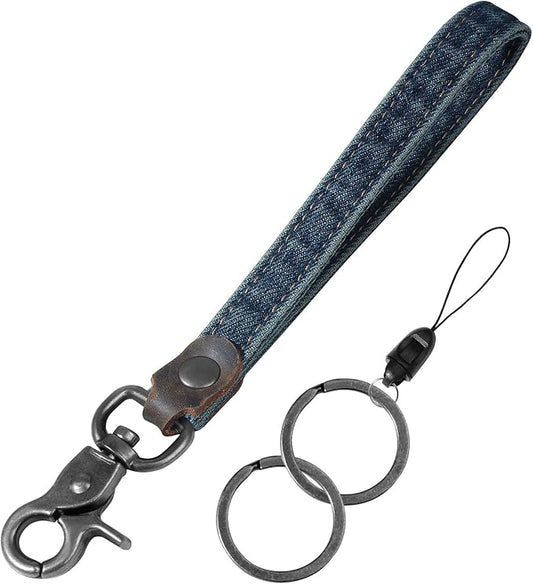 Fishent Denim Wristlet Keychain for Women Men, Cute Key Chain, Wrist Lanyards for Car Keys ID Badge Wallet Card Holder