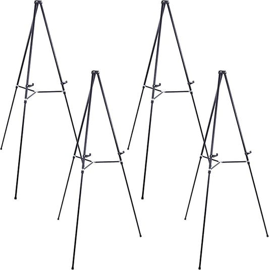 U.S. Art Supply 66" High Showroom Black Aluminum Display Easel and Presentation Stand (Pack of 4) - Large Adjustable Height Portable Floor and Tabletop Tripod, Holds 25 lbs, Paintings, Signs, Posters