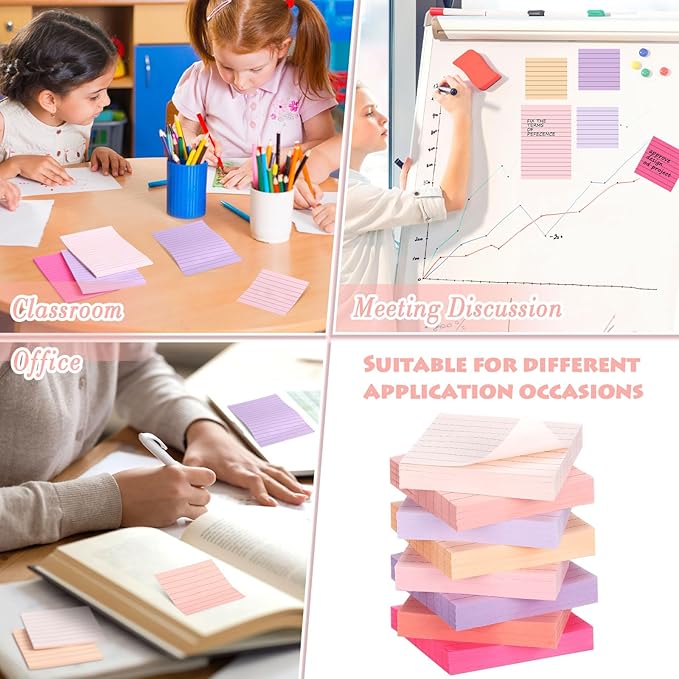 Yexiya 64 Pcs Lined Sticky Notes Self Stick Notes with Lines Bright Assorted Colors Sticky Notes for Home Office Products Post Memos, 1920 Sheets(4 x 6 Inch, 3 x 3 Inch,Fashion Color)