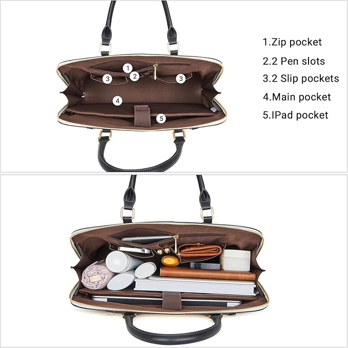 Telena Laptop Tote Bag for Women, 15.6 Inch Shoulder Tote Bag Leather Briefcase for Women, Large Capacity Handbag Bags