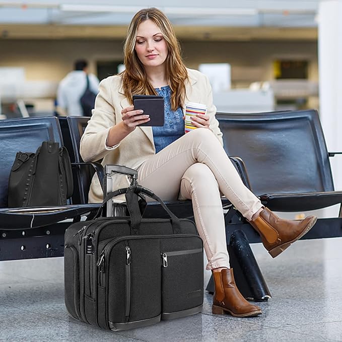 VANKEAN 17.3 Inch Rolling Laptop Bag, Waterproof Overnight Rolling Bags, Laptop Bags for Travel/Work/Business, Stylish Carry on Briefcase, Black