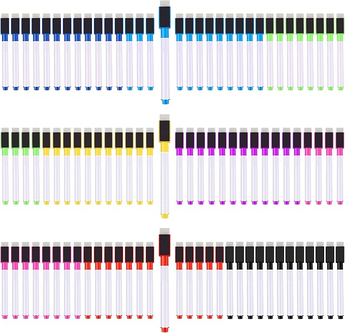 IHPUKIDI Magnetic Dry Erase Markers Fine Point Tip,Bulk Pack of 96, 8 Colors White board Markers Dry Erase Marker with Eraser Cap, Low Odor Whiteboard Markers, Thin Dry Erase Markers for Kids Teachers
