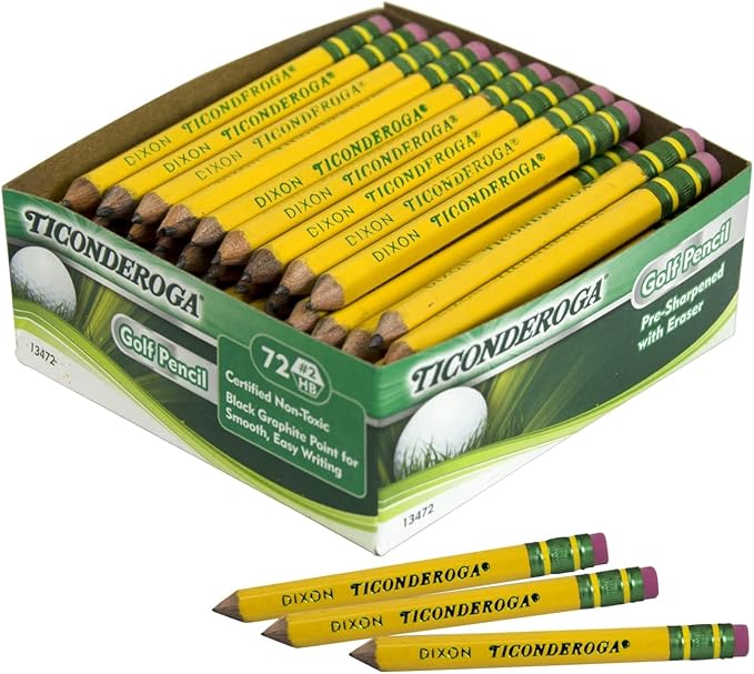 Ticonderoga Golf Pencils With Erasers, #2 HB Lead, Yellow, Pack Of 72