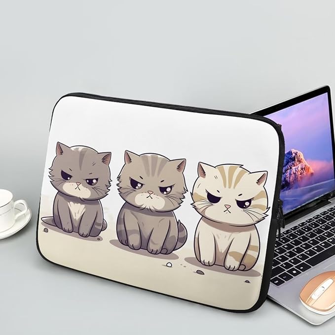 Cute Cat Laptop Protective Sleeve for Girls Boys 12 Inch Laptop Covers with Large Capacity Lap Top Case Lightweight Computer Sleeve Bag Suitable Gifts for Holidays Tablet Bag Grey