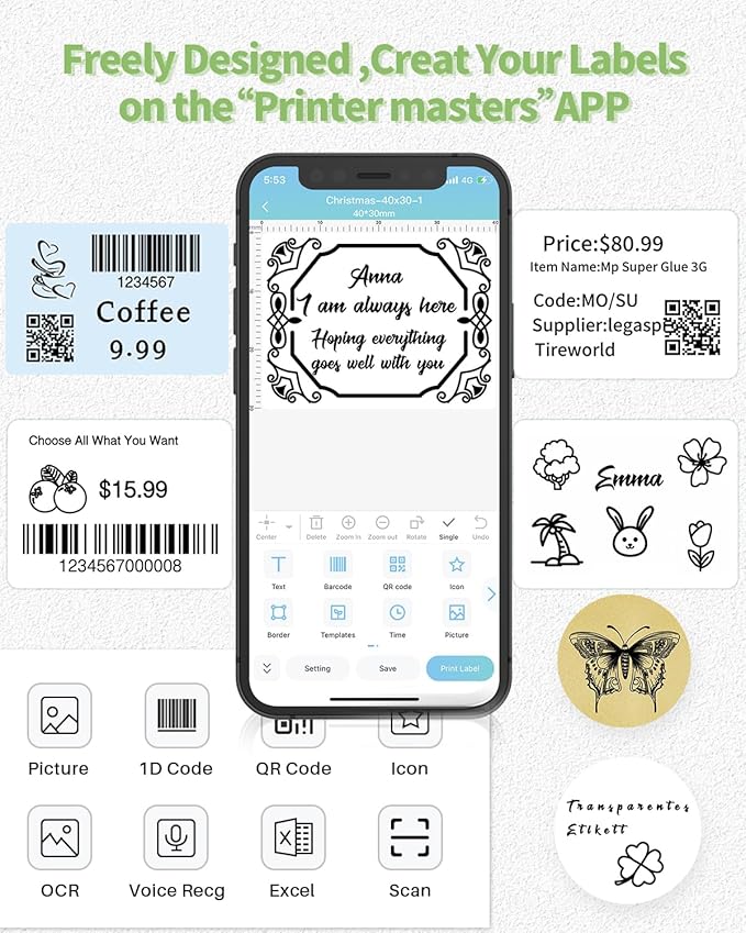 2 Inch Round Thermal Stickers Labels Compatible with Phomemo M110/M221/M220/M120/M200/M110S Label Printers,1.96"（50mm）,Self-Adhesive Circle Labels for Gift/Mailing/Business/Home,140Labels/Roll