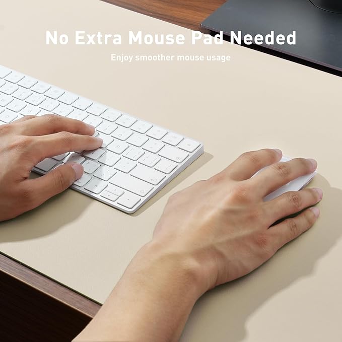 Aothia Leather Desk Pad Protector, Office Desk Mat, Large Mouse Pad, Non-Slip PU Leather Desk Blotter, Laptop Desk Pad, Waterproof Desk Writing Pad for Office and Home (48"x17", Beige)