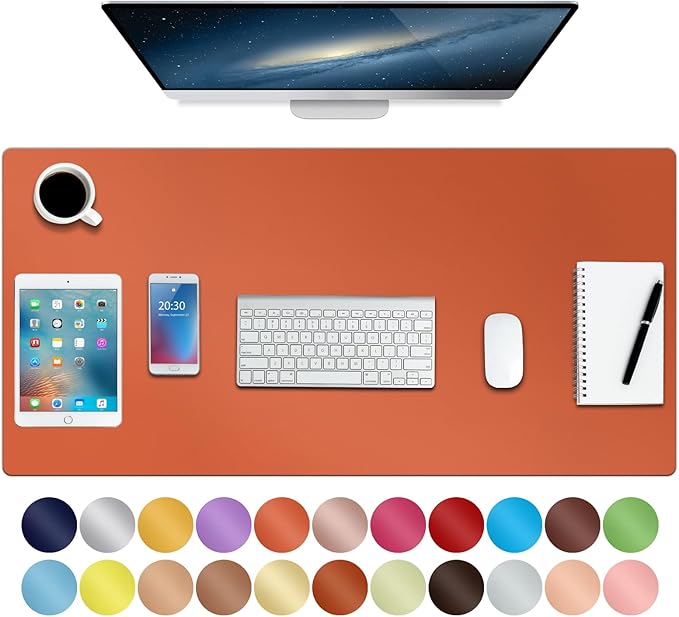 ‎Boutilon Leather Desk Pad 35"x 17" Non-Slip Mouse Pad,Office Desk Mat,Waterprooft PU Leather Desk Blotter,Desk Pad Protector,Desk Writing Pad for Home Office Decor (L-Orange H,35"x 17")