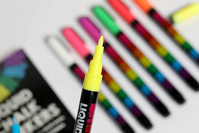 Chalk Markers - 8 Vibrant Fine Tip, Erasable, Non-Toxic, Water-Based, For Kids and Grown-Ups for Glass or Chalkboard Markers for Businesses, Restaurants, Liquid Chalk Markers (Vibrant 1mm)