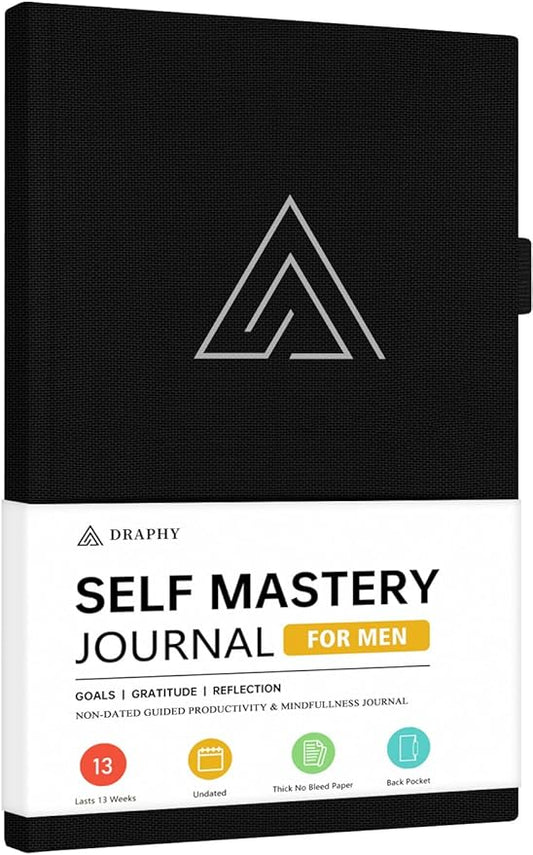 Self-Mastery Journal for Men - Gratitude and Productivity Journal for More Happiness, Positivity, Growth, Mindfulness, Self Care and Reflection - Guided Inspirational Journal for Men & Women (Black)