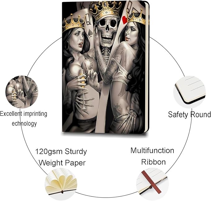 ZWYQWN Jack and Sally Gifts Leather Notebook for Women Men Nightmare Christmas Journal Notebook Nightmare Before Gifts (Skull Pai)