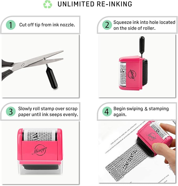 Miseyo Wide Roller Stamp Identity Theft Stamp 1.5 Inch Perfect for Privacy Protection - Peach