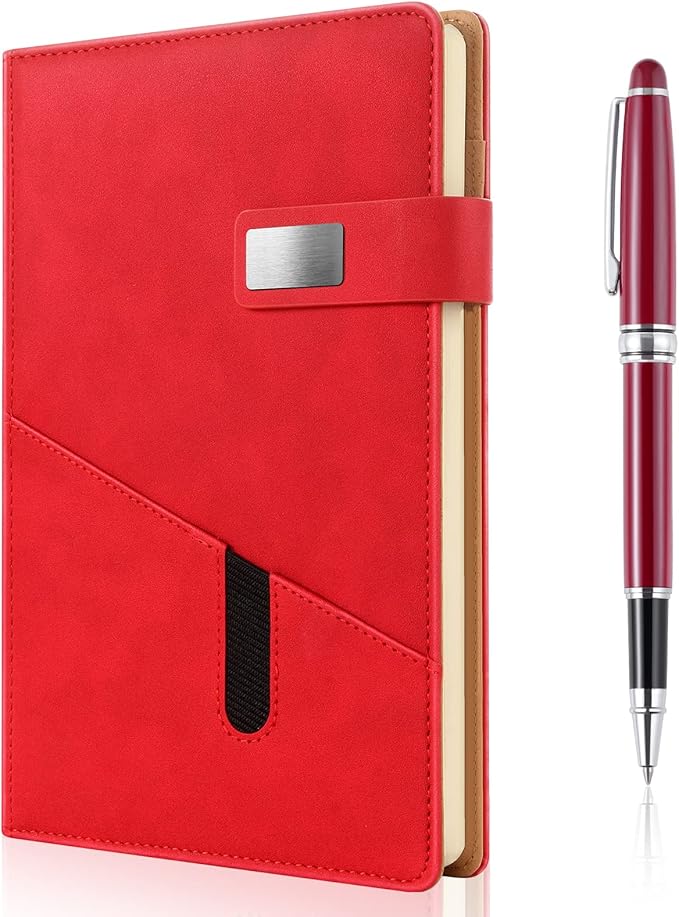 A5 Blank Journal Notebook, Refillable Hardcover Leather Sketchbook with Pocket and Magnetic Buckle, 240 Pages Travel Sketchbook for Drawing and Writing, 80gsm Unlined Journal for Men and Women - Red