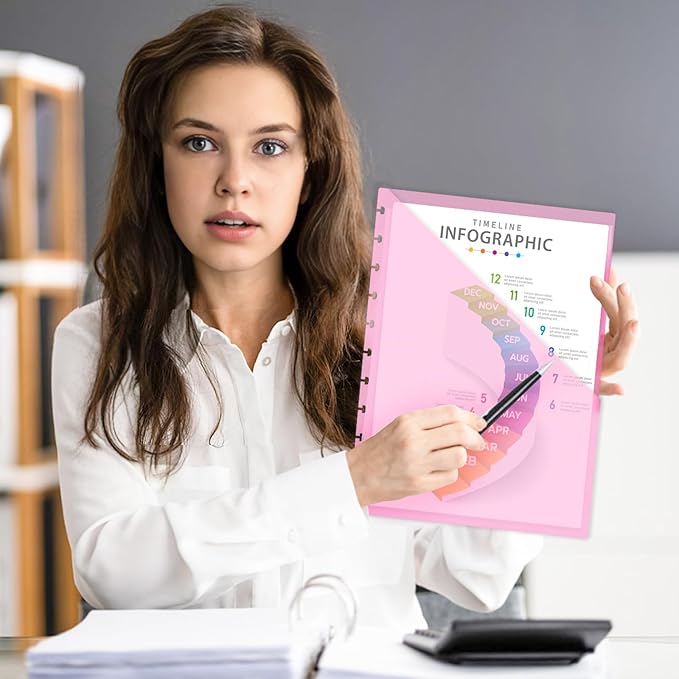 16 PCS Discbound Dividers Letter Size Disc Planner 2 Pocket Fit 8.5" x 11" Paper Notebook with Pockets 11 Disc Folder for Office, Home, School