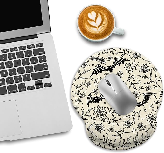 Goth Bat Ergonomic Mouse Pad with Wrist Rest, Gaming Mouse Pad with Wrist Support, Funny Computer Mousepad with Non-Slip Pain Relief PU Base, Gothic Office Desk Accessories Decor Supplies