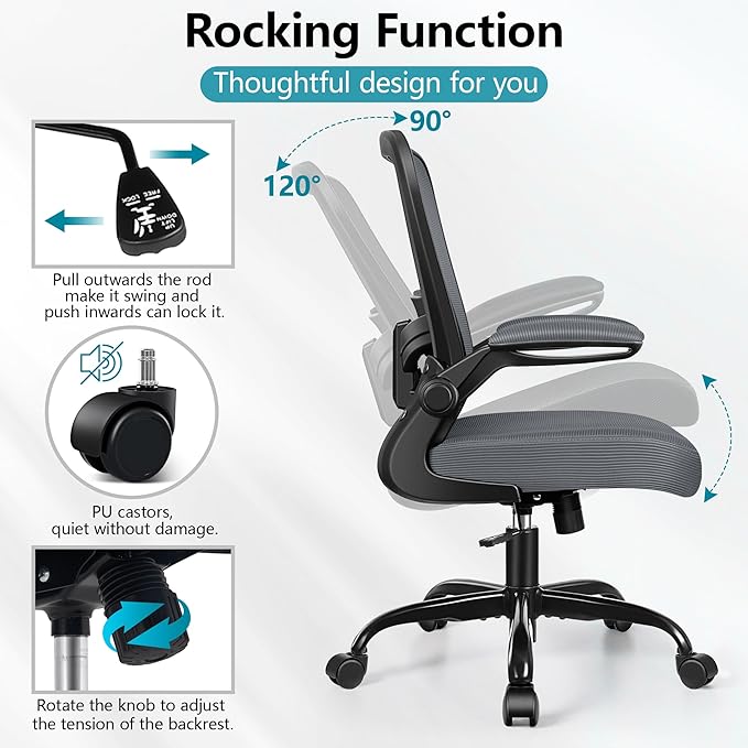 FelixKing Office Chair, Ergonomic Desk Chair Breathable Mesh Chair with Adjustable High Back Lumbar Support Flip-up Armrests, Executive Rolling Swivel Comfy Task Computer Chair for Home Office