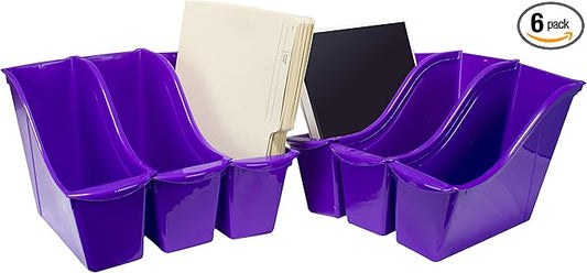 Storex Small Book Bin, Linking Storage Bins, Dry Erase Surface, 11.75" x 8.5" x 4.5", Violet, 6-Pack