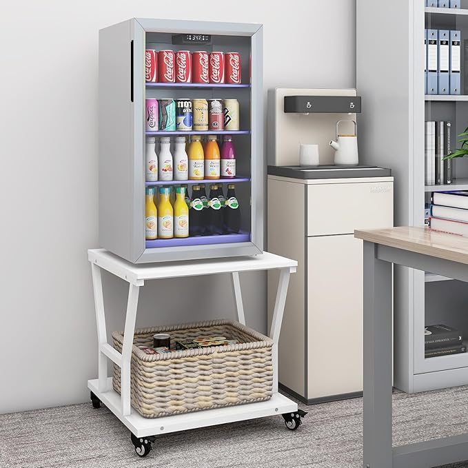 Natwind 2 Tier Large Printer Stand,23.6''x23.6''x23.6'' Heavy Duty Printer Table, Copier Stand, Laser Printer Cart with Paper Storage Shelf,Printer Holder with Wheels for Home Office (White)