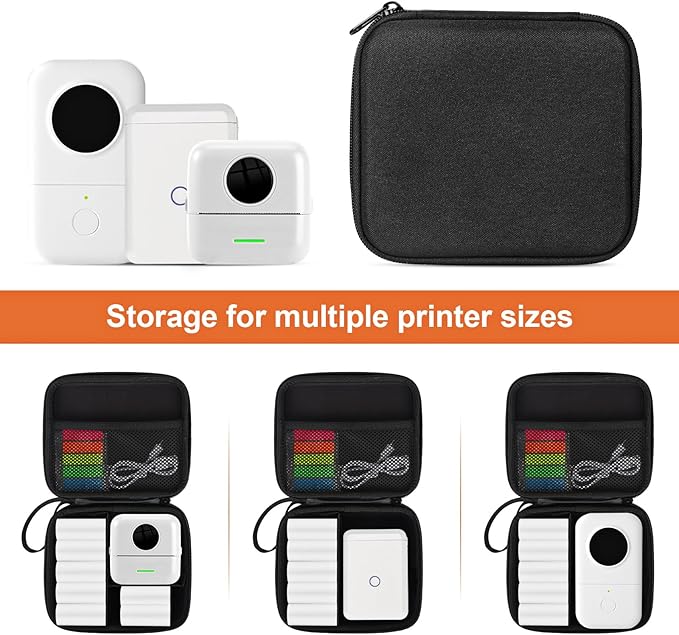 Mini Printer Carrying Case Compatible with Phomemo M02/ T02/ M02S/M02 pro/Q30S/M02X Mini Photo Printer, Mini Thermal Printer Hard Travel Case with Zipper Mesh (Black L)