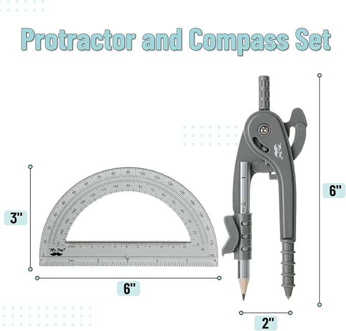 Mr. Pen- Compass and Protractor Set, Shuttle Grey, Compass Geometry Tool, Protractor and Compass Set, Compass Drawing Tool, Drawing Compass, Geometry Compass, Math Compass for Geometry