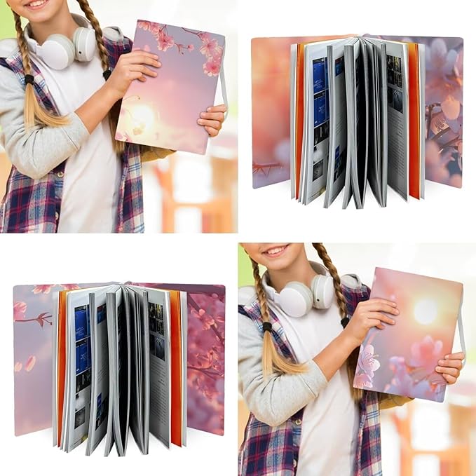 Book Cover 2 Pack Washable Peach Blossom Book Protector Pouch for Kids 9x11 Inches, Stretchable Reusable Book Sox for School Home Use