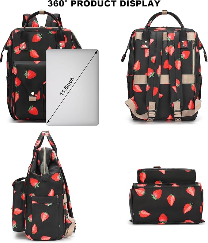 Strawberry Laptop Backpack College School Backpack Bookbags Nurse Backpacks Travel Bags for Women Girls Fits 15.6 Inch Notebook