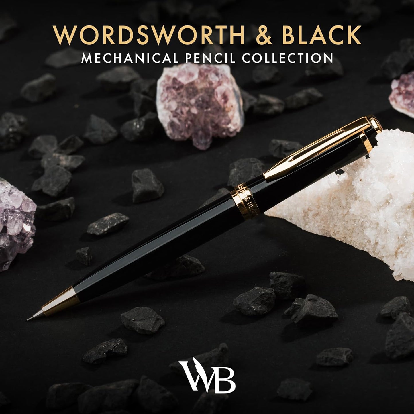 Wordsworth and Black Mechanical Pencil Graphite Lead- Stunning Luxury Metal Pencil, Black Lacquer 24K Gold Finish, 0.7mm Led, Best Gift Set for Men & Women, Professional Executive Office Pencils