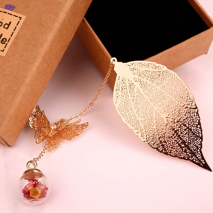 Toirxarn Gold Leaf Bookmark with Butterfly Charm - Elegant Bookmarks for Women, Book Lovers Gifts, Book Marker for Reading, Teacher Appreciation Gifts, Unique Birthday Gifts, Religious Gifts