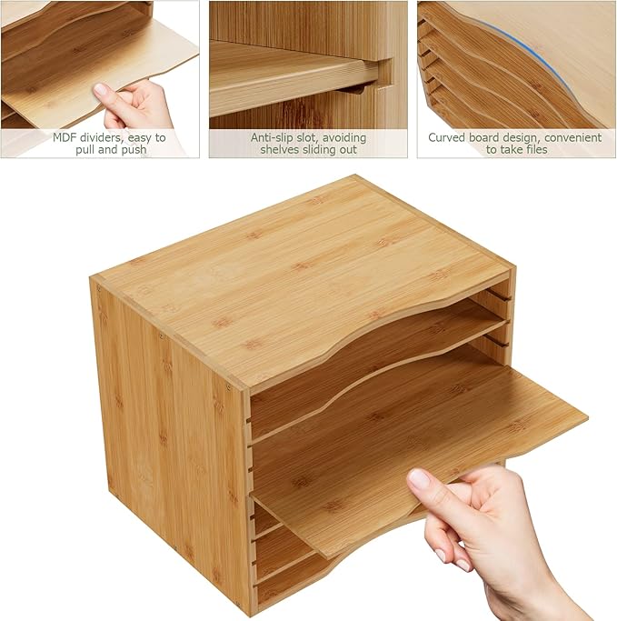 Bamjoy Bamboo 5 Tier Desktop Organizer, Paper Organizer Mail Sorter, File Holder Letter Document Storage with Adjustable Shelves for School Home Office, Natural